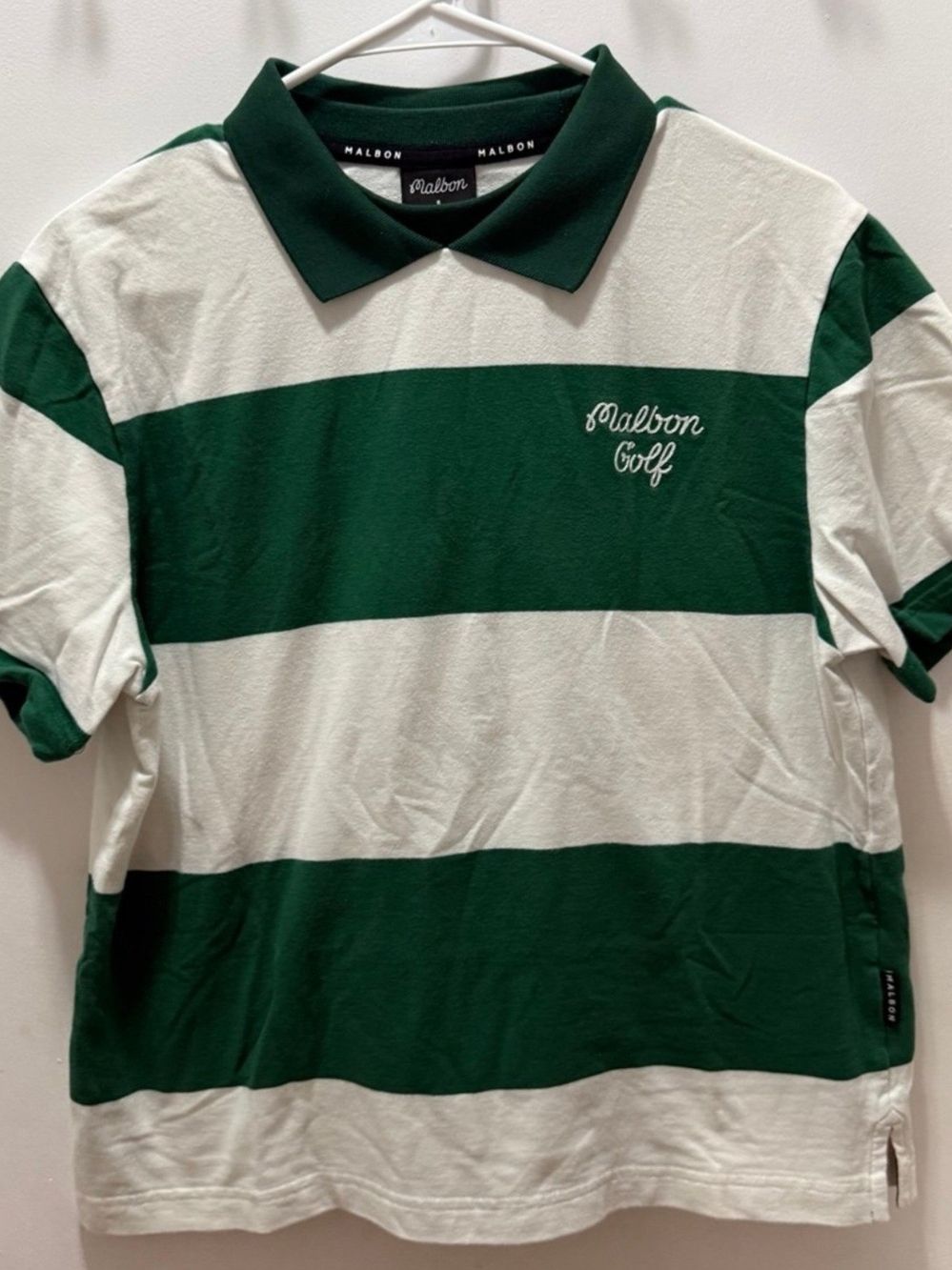Malbon Golf Women’s Green and White Striped Polo Top from KOREA